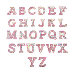 Alphabet Resin Rhinestone Patches, Iron/Sew on Appliques, Costume Accessories, for Clothes, Bag Pants, Pink, 43.5~50x20~51x3mm