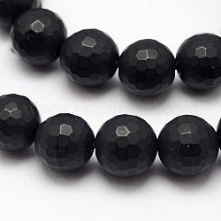 Chapelets de perles perles en agate noire naturelle, ronde à facettes, teints et chauffée, mat, 6mm, Trou: 1mm, Environ 65 pcs/chapelet, 14.7 pouce