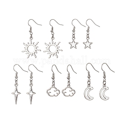 Boucles d'oreilles pendantes creuses en alliage, forme mixte, platine, 33~47x10~24mm