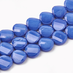 Cuentas opacas de color sólido cuentas de vidrio, facetados, plano y redondo, retorcido, azul real, 14x6.5mm, agujero: 1 mm, aproximamente 25 pcs / cadena, 113.77 pulgada (35 cm)