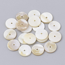 Shell perle naturali di acqua dolce, per la creazione di gioielli fai da te, Disco / rotondo piatta, perline Heishi, bianco crema, 6x1mm, Foro: 1 mm