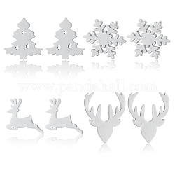 ANATTASOUL 4 Pairs 4 Style Christmas Tree & Deer & Snowflake Exquisite Titanium Steel Stud Earrings for Women, Stainless Steel Color, 8~12.5x9~10mm, Pin: 0.6mm, 1 Pair/style