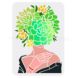 Fingerinspire 多肉植物の女の子の絵画ステンシル 11.7x8.3 インチ装飾多肉植物ステンシル植物模様描画テンプレート木製壁家具の塗装用の再利用可能なプラスチックステンシル