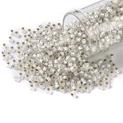 Toho perline rotonde, perline giapponesi, (21f) trasparente satinato traslucido rivestito d'argento, 8/0, 3mm, Foro: 1 mm, circa 222pcs/10g