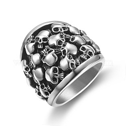 Anello da dito con teschio in acciaio al titanio, gioielli punk gotico per uomo donna, argento antico, misura degli stati uniti 12 (21.4mm)
