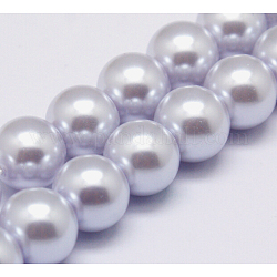 Fili di perle rotonde di perle di vetro tinto ecologico, cavetto in cotone filettato, lavanda, 6mm, Foro: 0.7~1.1 mm, circa 72pcs/filo, 15 pollice