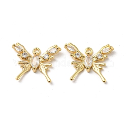 Brass Micro Pave Cubic Zirconia Pendants, with Glass, Butterfly Charms, Real 18K Gold Plated, 15x18x3mm, Hole: 1.4mm