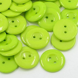 Bottoni da cucire acrilico per costume design , bottoni della camicia di plastica, 2-foro, tinto, rotondo e piatto, giallo verde, 18x2.5mm, Foro: 2 mm