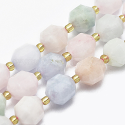 Chapelets de perles en morganite naturelle, facette, ronde, 9~10mm, Trou: 1mm, Environ 31~33 pcs/chapelet, 14.5 pouce ~ 15.9 pouces (37~40.5 cm)