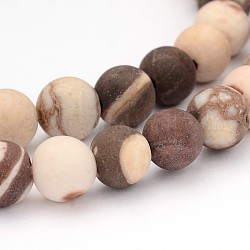 Dépoli rondes zébrées naturelle perles de jaspe, 6mm, Trou: 1mm, Environ 65 pcs/chapelet, 14.9 pouce