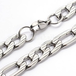 304 Stainless Steel Figaro Chains Necklaces, with Lobster Claw Clasps, Stainless Steel Color, 23.6 inch(59.9cm)