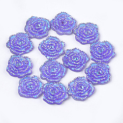 Rhinestone Harz Cabochons, Blume, mittelschieferblau, 14x14x3 mm