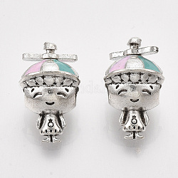 Alloy European Beads, with Colorful Enamel, Large Hole Beads, Boy, Antique Silver, 18x10x12mm, Hole: 5mm