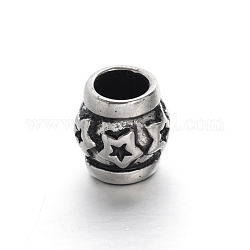 304 Stainless Steel Large Hole Barrel with Star Beads, Antique Silver, 10.5x10mm, Hole: 5.5mm