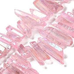 Electroplated Natural Quartz Bead Strands, Dyed, Irregular Strip, Pink, 17~35.5x3~4.5mm, Hole: 1mm