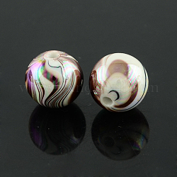 AB Color Wave Printed Acrylic Beads, Round, Coconut Brown, 10mm, Hole: 2mm, about 920pcs/500g