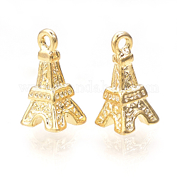 Brass Charms, Tower, Nickel Free, Real 18K Gold Plated, 9.5x5x5mm, Hole: 1mm