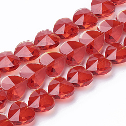 Perle di vetro trasparente, sfaccettato, cuore, rosso, 14x14x8.5mm, Foro: 1 mm