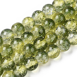 Zweifarbige Crackle-Backlackstränge aus transparenten Glasperlen, Runde, olivgrün, 8 mm, Bohrung: 1.5 mm, ca. 108~110 Stk. / Strang, 30.71 Zoll ~ 31.50 Zoll (78~80 cm)