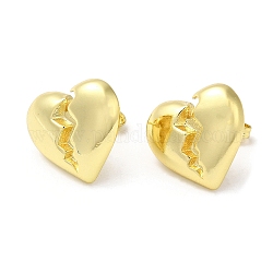 Aretes con forma de corazón dividido de latón chapado en bastidor, real 18k chapado en oro, 16x18mm