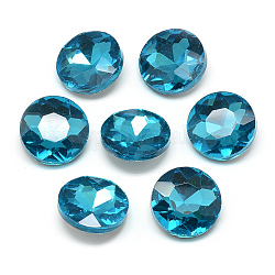 Pointed Back Glass Rhinestone Cabochons, Back Plated, Faceted, Flat Round, Deep Sky Blue, 8x3.5mm