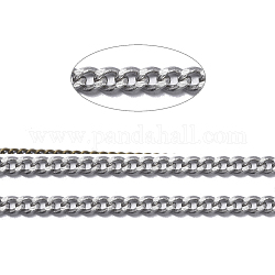 Brass Twisted Chains, Curb Chains, Diamond Cut, Unwelded, Faceted, with Spool, Oval, Lead Free & Cadmium Free, Platinum, 3x2x0.6mm, about 301.83 Feet(92m)/roll