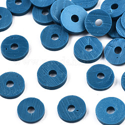 Экологичные бусины из полимерной глины ручной работы, Диск / плоские круглые, Heishi бусы, Marine Blue, 6x1 мм, отверстие : 2 мм, Около 23500 шт / 1000 г