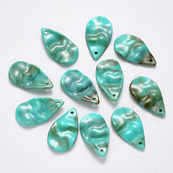 Acrylic Pendants, Imitation Gemstone Style, Waved Teardrop, Turquoise, 30.5x17x4mm, Hole: 1.8mm, about 397pcs/390g