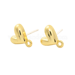Accessoires de clous d'oreilles en alliage, avec 925 épingles et boucles en argent sterling, cœur, or, 9.5x9mm, Trou: 1.2mm, pin: 0.7 mm