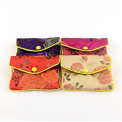 Tissu rectangle poches zippées, sac, sac à main, couleur mixte, 8x10 cm