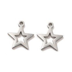 304 Stainless Steel Charms, Hollow Star, Stainless Steel Color, 12x11x1.4mm, Hole: 1.4mm