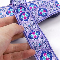 Cintas de poliéster bordado estilo étnico, cinta de jacquard, Accesorios de la ropa, patrón de flores, azul pizarra medio, 1-1/4 pulgada (33 mm), alrededor de 7.44 yarda (6.8 m) / rollo