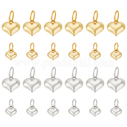 PandaHall Elite 24Pcs 4 Style Alloy Charms, with 304 Stainless Steel Jump Rings, Heart, Platinum & Golden, 9~12x8~12x4~6mm, Hole: 4.6~6.5mm, 6pcs/style