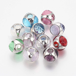 Perles en laiton, avec la glace, Perles avec un grand trou   , rondelle, couleur mixte, 12x12x10mm, Trou: 4.5mm