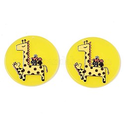Pendenti in acetato di cellulosa traslucido (resina), 3d stampato, rotonda e piatta con la giraffa, giallo, 39x2.5mm, Foro: 1.5 mm