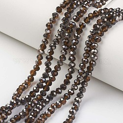 Chapelets de perles en verre transparent électrolytique, demi-plaqué noir, facette, rondelle, Sienna, 4x3mm, Trou: 0.4mm, Environ 123~127 pcs/chapelet, 16.5~16.9 pouce (42~43 cm)