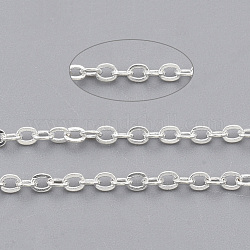 Железные кабельные цепи с латунным покрытием, пайки, с катушкой, Плоско-овальные, серебристый цвет, 2.2x1.7x0.3 мм, около 39.37 фута (12 м) / рулон