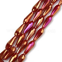 Chapelets de perles en verre opaque électrolytique, plein arc-en-plaqué, facette, larme, rouge foncé, 15x6mm, Trou: 1mm, Environ 50 pcs/chapelet, 28.35 pouce (72 cm)