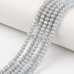 Chapelets de perles en verre opaque de couleur unie, demi arc-en-ciel plaqué, facette, rondelle, gris clair, 6x5mm, Trou: 1mm, Environ 85~88 pcs/chapelet, 16.1~16.5 pouce (41~42 cm)
