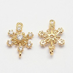 Flower Brass Micro Pave Grade AAA Cubic Zirconia Links, Cadmium Free & Nickel Free & Lead Free, Real 18K Gold Plated, 15x10x3mm, Hole: 1mm