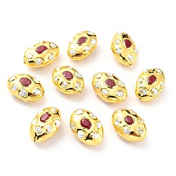 Perle di quarzo naturale, con minuteria in ottone dorato e perla, ovale, 27~27.5x17.5~18x12mm, Foro: 0.8 mm