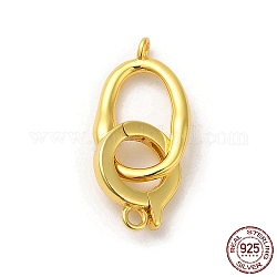 Rack Plating 925 Sterling Silver Fold Over Clasps, Oval, with 925 Stamp, Real 18K Gold Plated, oval: 15x9x1.5mm, Hole: 1.2mm, ring: 10.5x9x2mm, Hole: 1.4mm