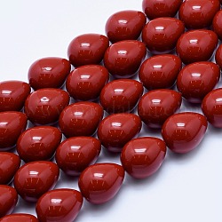 Cuentas de perlas de concha de electrochapa, gota, de color rojo oscuro, 19~20x13~14mm, agujero: 1 mm, aproximamente 21 pcs / cadena, 15.7 pulgada (40 cm)