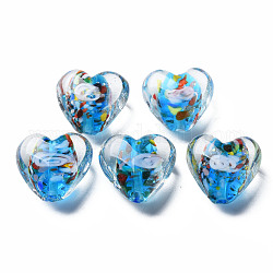 Abalorios de colores vario hechos a mano, con flor interna, corazón, cielo azul profundo, 15x15~16x9mm, agujero: 1.2 mm