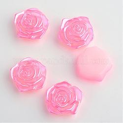 Cabochons en plastique ABS d'imitation nacre, fleur, rose chaud, 17x17.5x6.5mm, environ 200 pcs / sachet 