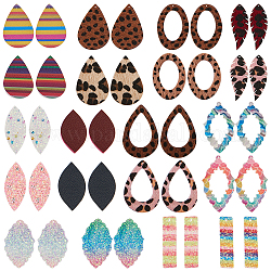 SUNNYCLUE 1 Box 6 Styles 12Pcs Leopard Print Teardrop Dangle Charms with Brass Findings Sector Fan Shape Leather Pendants for Jewelry Earrings Making Craft Supplies
