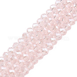 Chapelets de perles en verre électroplaqué, perle plaquée lustre, facette, rondelle, rose, 8x6mm, Trou: 1mm, Environ 65~72 pcs/chapelet, 15.7~16.1 pouce (40~41 cm)
