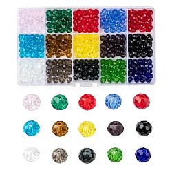 Perles de verre opaques de couleur unie, facette, rondelle, couleur mixte, 8x6mm, Trou: 1mm, 15 couleurs, 30 pcs / couleur, 450 pcs / boîte