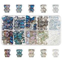 Pandahall elite 80 pièces 10 couleurs galvanoplastie perles de verre brins, de couleur plaquée ab , ours, couleur mixte, 15x12x8.5mm, Trou: 1mm, 8 pcs / couleur