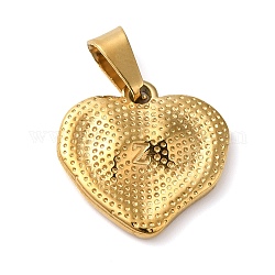 Placcatura sottovuoto 304 ciondolo in acciaio inossidabile, texture, charms cuore, oro, 17.5x18x2.5mm, Foro: 6.5x3.5 mm